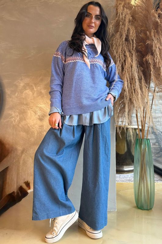 Greta Fair Isle Knit Denim